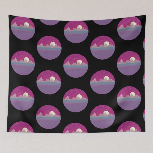 Item preview, Full Moon Over Mountains, Moon Magic, Illustrated Landscape, Moon and Water Landscape, Night Moon Reflection,  designed and sold by 10pmCreations.