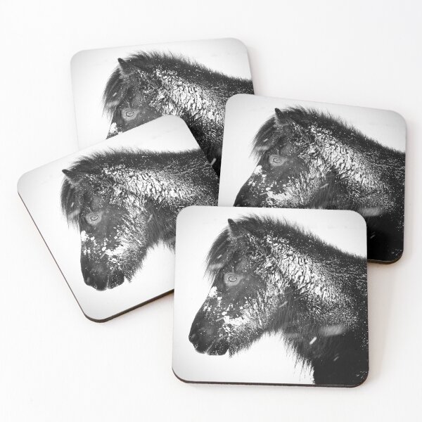 Item preview, Black and white horse in the snow designed and sold by elisainiceland.