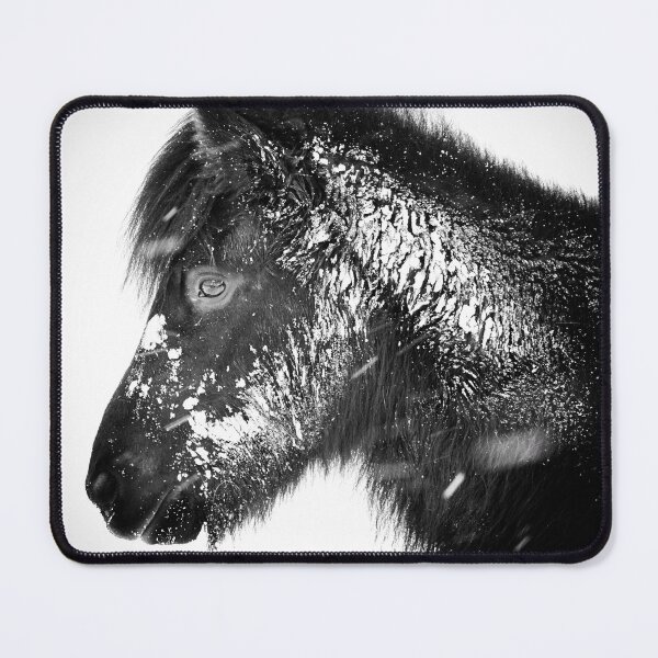 Item preview, Black and white horse in the snow designed and sold by elisainiceland.