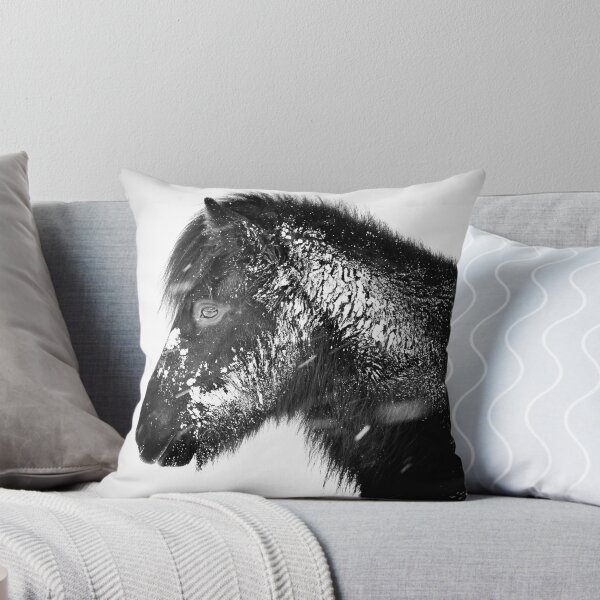 Item preview, Black and white horse in the snow designed and sold by elisainiceland.