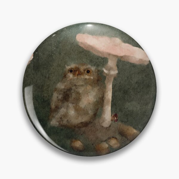 Item preview, Mushroom forest floor watercolor Baby Pygmy Owl  designed and sold by Monica Laipple.