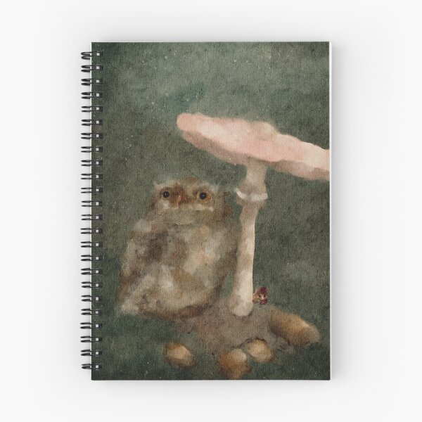 Item preview, Mushroom forest floor watercolor Baby Pygmy Owl  designed and sold by Monica Laipple.