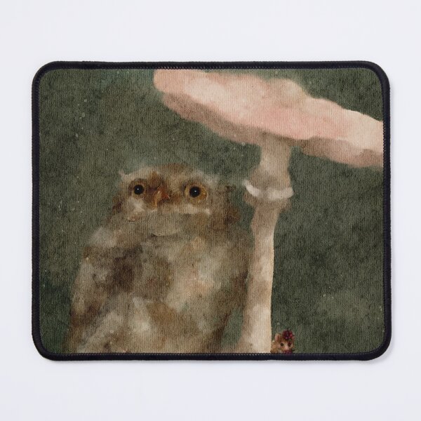 Item preview, Mushroom forest floor watercolor Baby Pygmy Owl  designed and sold by Monica Laipple.