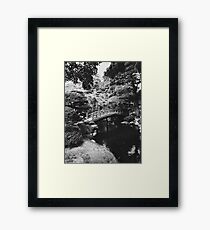 Black and White Shot of Small Bridge in Japanese Garden Framed Print