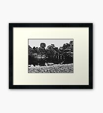 Black and White Shot of Bridge in Large Japanese Garden Framed Print