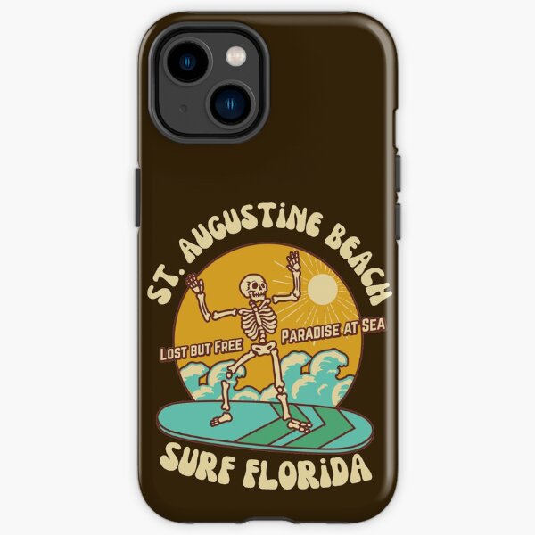 Retro Sixties St. Augustine Beach Surf Florida, Beige Text- Vintage Surf / Old-Skool Surf iPhone Tough Case
