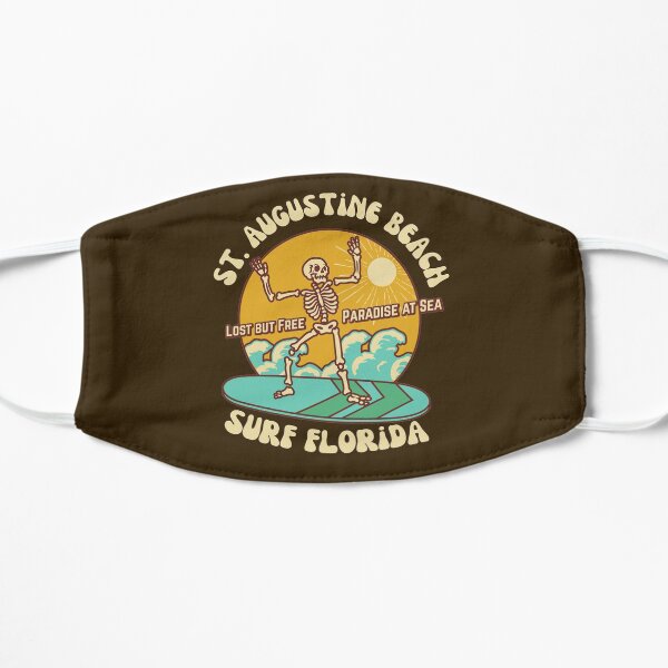 Retro Sixties St. Augustine Beach Surf Florida, Beige Text- Vintage Surf / Old-Skool Surf Flat Mask