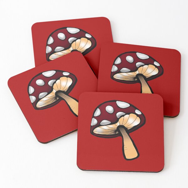 Item preview, Toadstool red and white mushroom print red background  designed and sold by DemonicGloom.