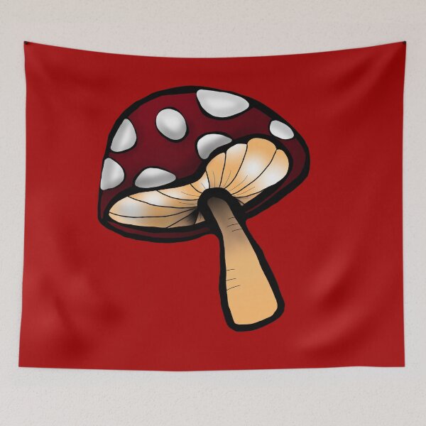 Item preview, Toadstool red and white mushroom print red background  designed and sold by DemonicGloom.