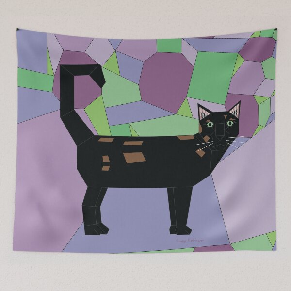 Item preview, Geometric Black Domestic Shorthair Cat designed and sold by Caseymakesart.