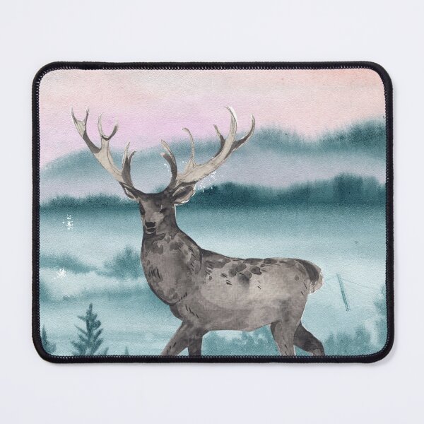 Item preview, Majestic Buck in a mountain forest sunset background, inspirational and serene design designed and sold by Auntieck.
