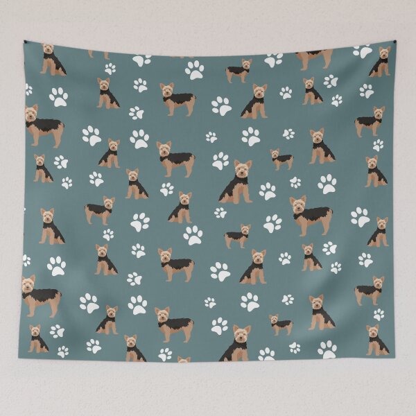 Item preview, Yorkshire Dog Paw Print Pattern on Gray Background designed and sold by tncgifts.