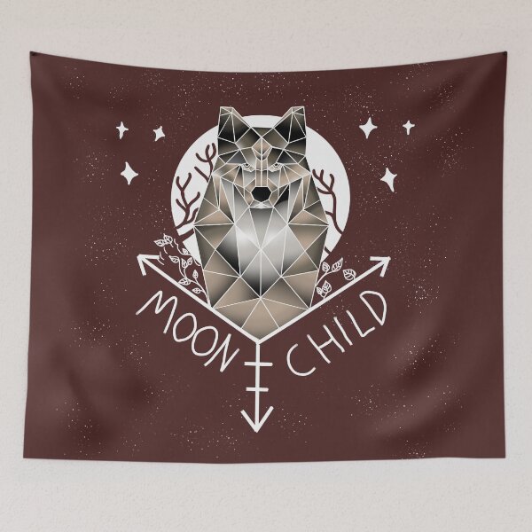 Item preview, Moon Child Geometric Wolf and Moon brown background  designed and sold by DemonicGloom.