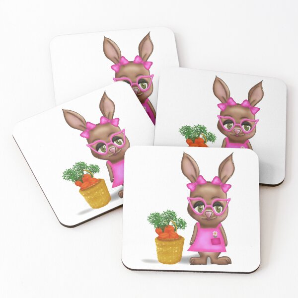 Item preview, Cute Big Eyed Brown Bunny in Pink Dress and a Basket of Carrots designed and sold by MFGB-Creations.