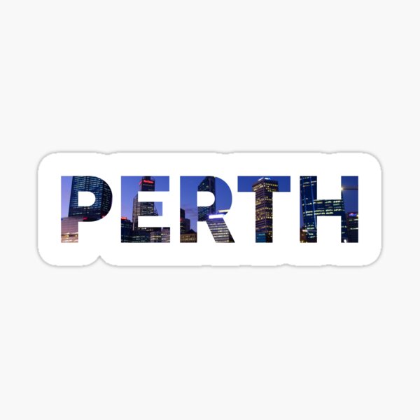 Item preview, Perth Block Writing with City Skyline designed and sold by sticker-vault.