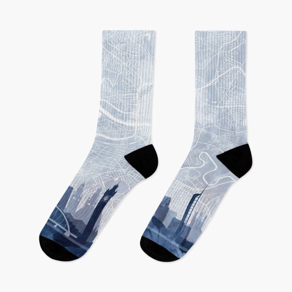 Item preview, Glasgow Skyline & Map Watercolor Navy Blue, Print by Zouzounio Art designed and sold by zouzounioart.