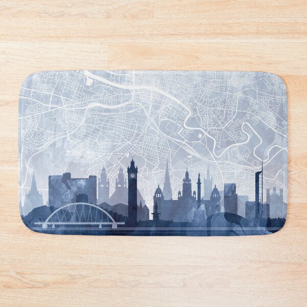 Artikelvorschau, Glasgow Skyline & Map Aquarell Marineblau, Druck von Zouzounio Art entworfen und verkauft von zouzounioart.