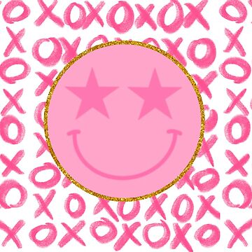 Preppy Pink and Gold XO Smiley Face Sticker for Sale by brookiecookie37