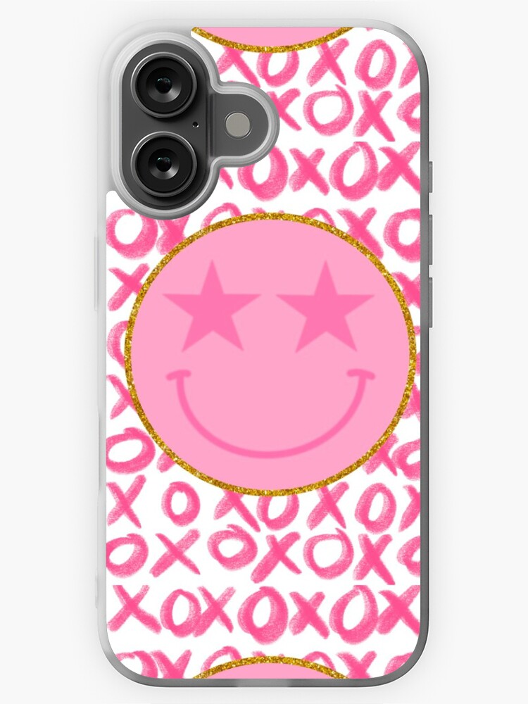 Preppy Pink and Gold XO Smiley Face iPhone Case