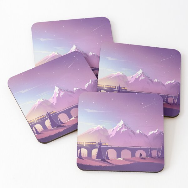 Item preview, Aesthetic Purple Fantasy Stars Train Mountain Landscape Vector Art  designed and sold by sliu2498.