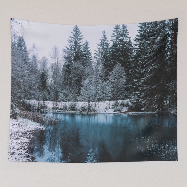 Item preview, Snowy Fir Trees Next to A Frozen Lake in Winter designed and sold by ONORMAL.
