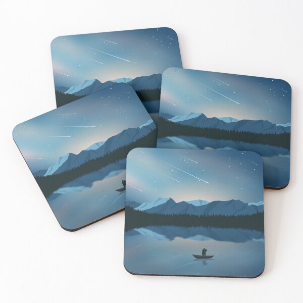 Item preview, Aesthetic Blue Night Lake Mountain Landscape Vector Art designed and sold by sliu2498.