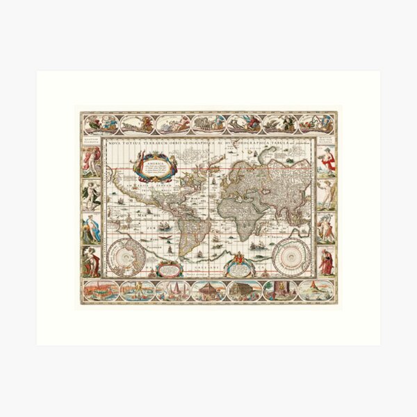 Vista previa del artículo con la obra «Nuevo mapa del mundo entero (1635–1649) de Jan Aertse van den Ende.», diseñado y vendido por vintagemapstore.