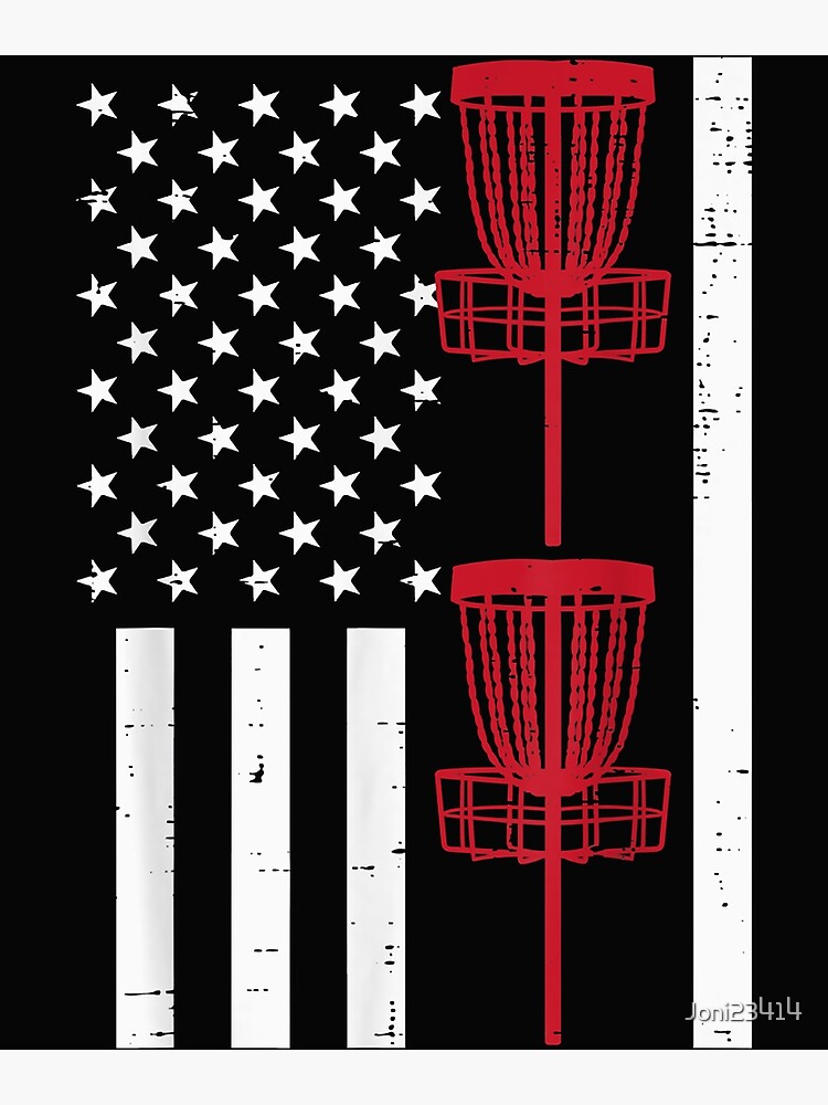 "US Flag Disc Golf Basket Vintage Patriotic Frisbee Golfing" Poster for