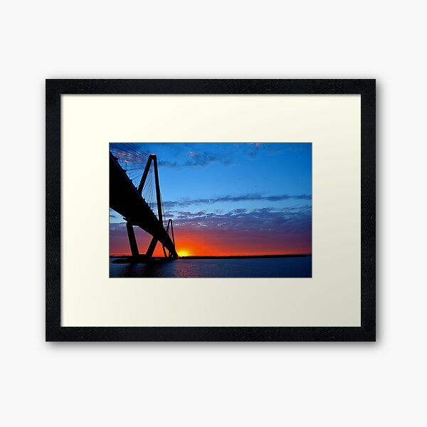 Ravenel Bridge Sunset Over Water Framed Art Print