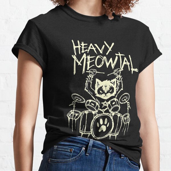 Heavy Metal Headbanger Gift Drummer Cat Playing Drum Meowtal Classic T-Shirt