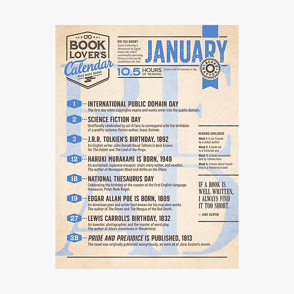 Literary Calendar – January Photographic Print