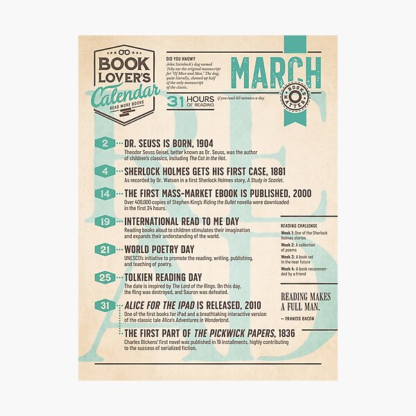 Literary Calendar – March Photographic Print