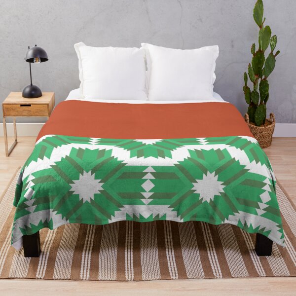 Item preview, Tropical feel textile design with green geometric pattern and red background designed and sold by CiniArt.