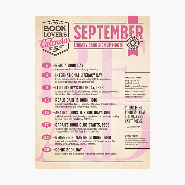 Literary Calendar – September Photographic Print