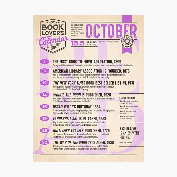 Literary Calendar – October Photographic Print