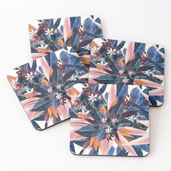 Item preview, Unique Tropical Flowers and Leaves Pattern in Pink and Navy designed and sold by Jaydee001.