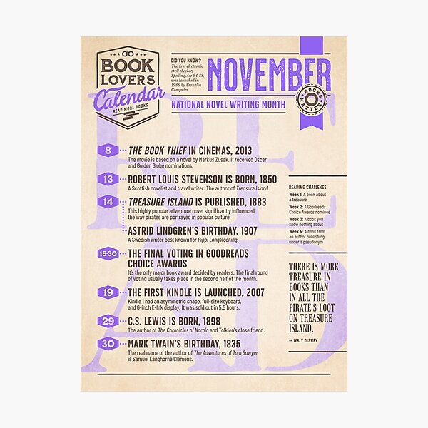 Literary Calendar – November Photographic Print