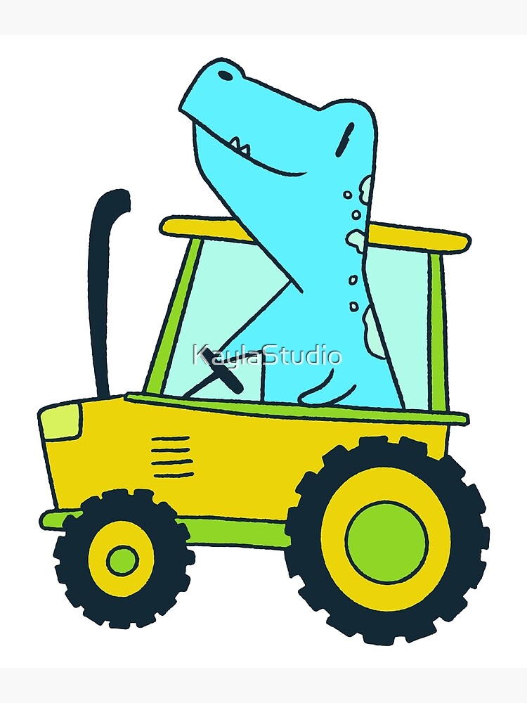 "Blue Dino Tractor Farm Driver" Poster for Sale by KaylaStudio Redbubble
