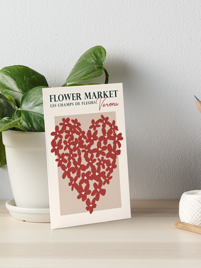 Flower market, Verona, Valentine's Day decor, Heart art, Retro print,  Neutral art, Aesthetic poster, Romantic | Poster