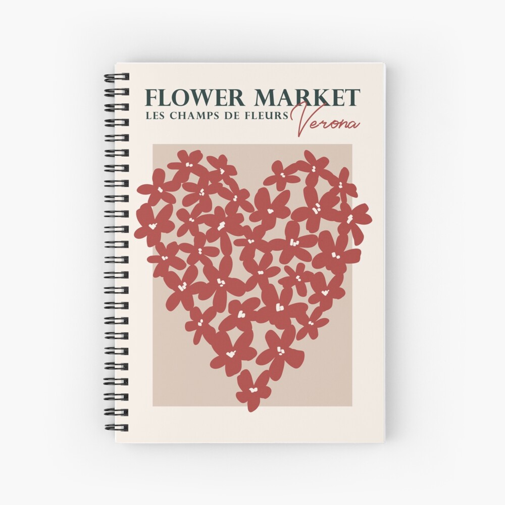 Flower market, Verona, Valentine's Day decor, Heart art, Retro print,  Neutral art, Aesthetic poster, Romantic | Spiral Notebook