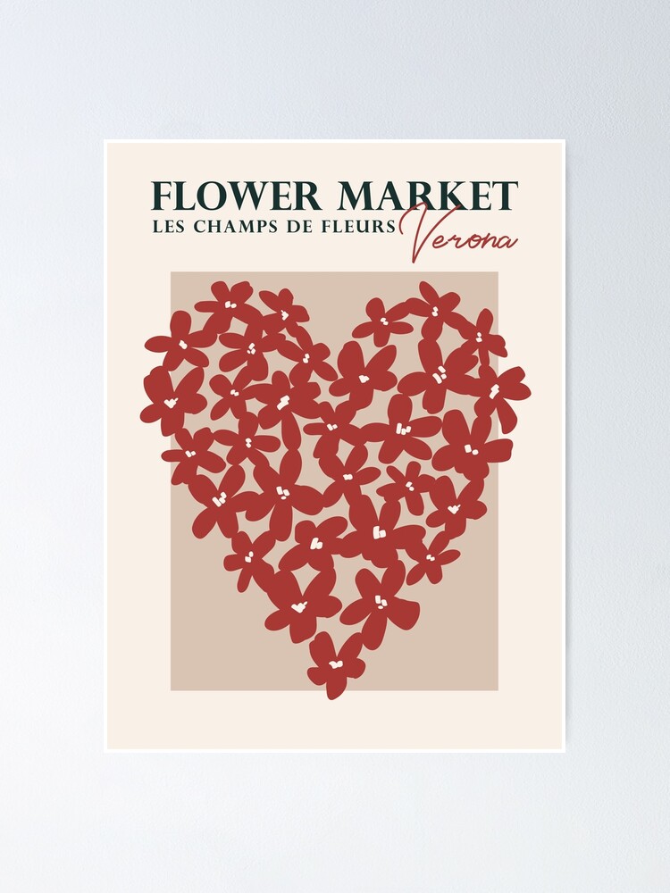 Flower market, Verona, Valentine's Day decor, Heart art, Retro print,  Neutral art, Aesthetic poster, Romantic Poster for Sale by KristinityArt