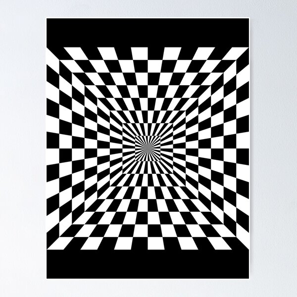 Vista previa del artículo con la obra «FLY IN - Túnel hipnótico - Diseño Trippy Hypno en blanco y negro», diseñado y vendido por MrGiftee.