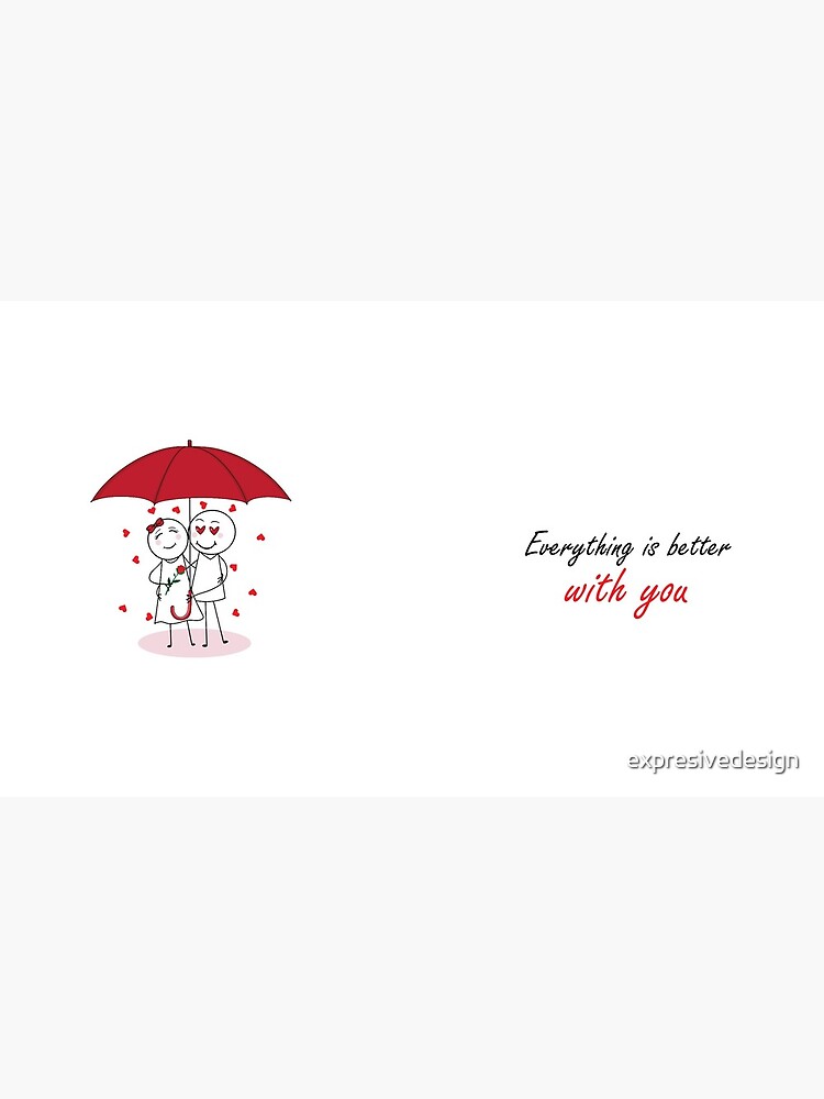 Valentines Day Romantic couple art design drawing under umbrella, boyfriend  and girlfriend, funny, heart, gift ideas for him, for her | Greeting Card