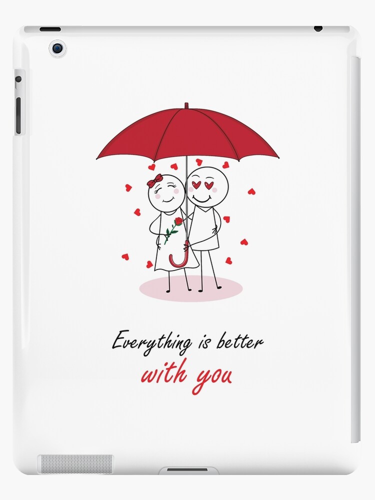 Valentines Day Romantic couple art design drawing under umbrella, boyfriend  and girlfriend, funny, heart, gift ideas for him, for her iPad Case & Skin  for Sale by expresivedesign