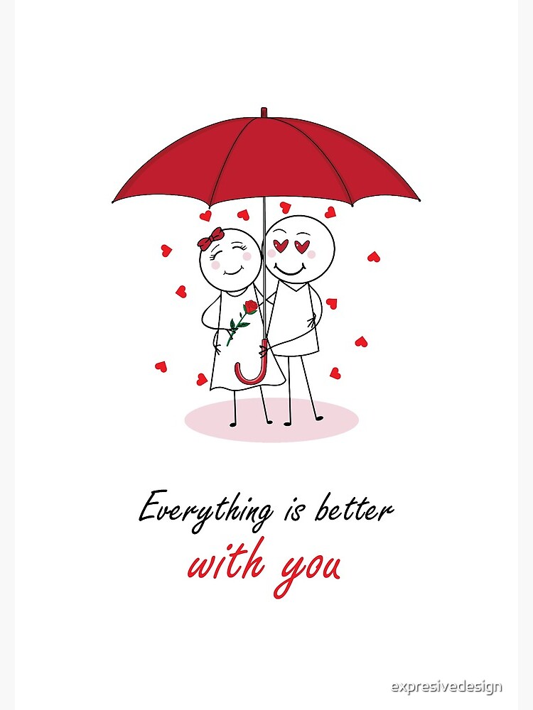 Valentines Day Romantic couple art design drawing under umbrella, boyfriend  and girlfriend, funny, heart, gift ideas for him, for her Spiral Notebook  for Sale by expresivedesign