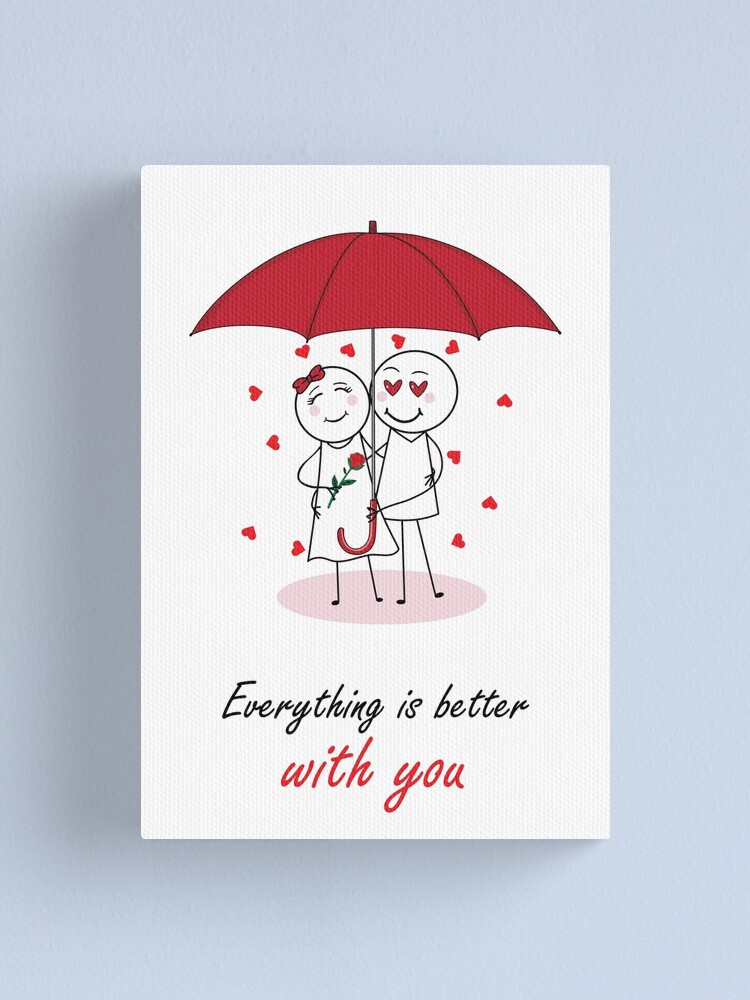 Valentines Day Romantic couple art design drawing under umbrella, boyfriend  and girlfriend, funny, heart, gift ideas for him, for her | Greeting Card