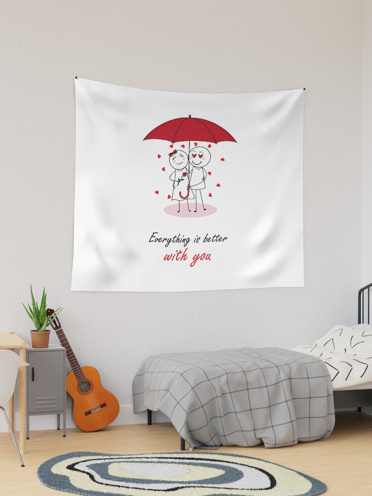 Valentines Day Romantic couple art design drawing under umbrella, boyfriend  and girlfriend, funny, heart, gift ideas for him, for her Greeting Card  for Sale by expresivedesign