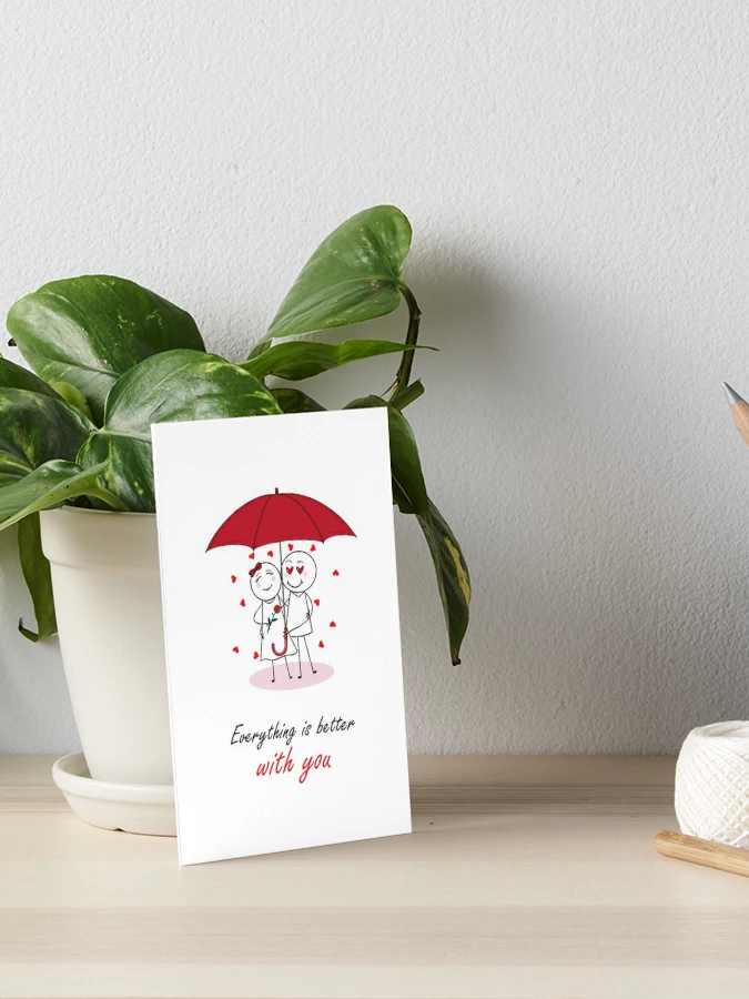 Valentines Day Romantic couple art design drawing under umbrella, boyfriend  and girlfriend, funny, heart, gift ideas for him, for her Greeting Card  for Sale by expresivedesign