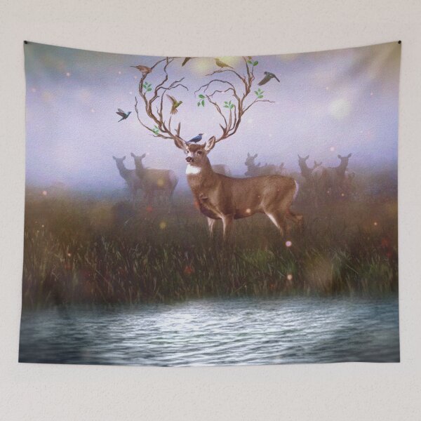 Item preview, Surreal Fantasy Deer with Tree Branch Antlers and Birds designed and sold by orionlodubyal.