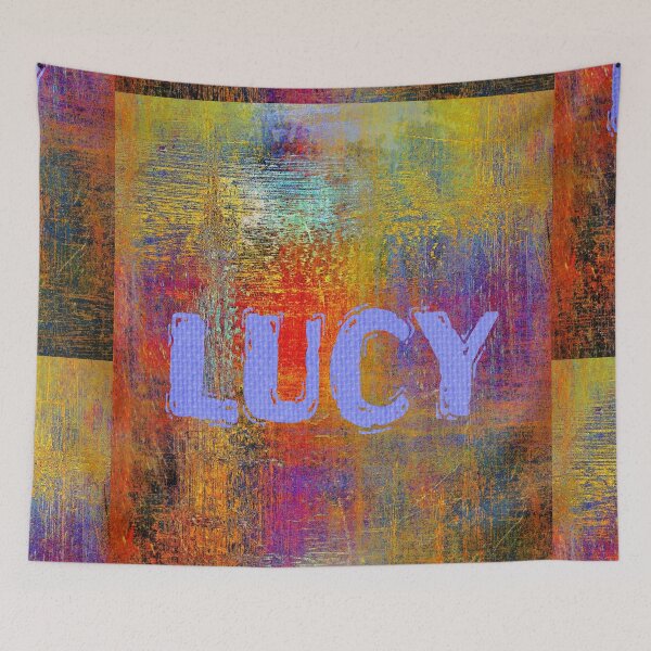 Item preview, Lucy name design blue letters on bright colourful background designed and sold by Areashor.